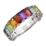 925 Silver Emerald Cut Rainbow Gemstone Band - Image 3