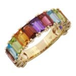 925 Silver Emerald Cut Rainbow Gemstone Band - Image 2