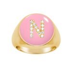 925 Silver Enamel Signet & Initial Diamond Ring - Image 2