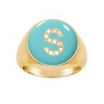 925 Silver Enamel Signet & Initial Diamond Ring - Image 9
