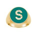 925 Silver Enamel Signet & Initial Diamond Ring - Image 3