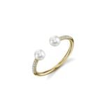 925 Silver Diamond Double Pearl Ring