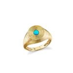 925 Silver Turquoise Large Fluted Signet Ring - Image 3