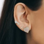 925 Silver Diamond Baguette & Round Bezel Stud - Image 2