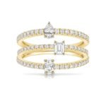 925 Silver Multi-shape 3-Row Diamond Ring