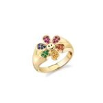 925 Silver Rainbow Daisy Happy Face Signet Ring