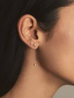 925 Silver Double Pearl Chain Drop Earrings - Image 2