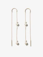 925 Silver Double Pearl Long Threader Earrings - Image 2