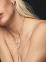 925 Silver Three Pearl Lariat Neckalce - Image 2