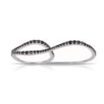 925 Silver Wavy Two-Finger Gemstone Ring - Image 6