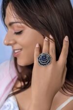 925 Silver Blue Flower Ring