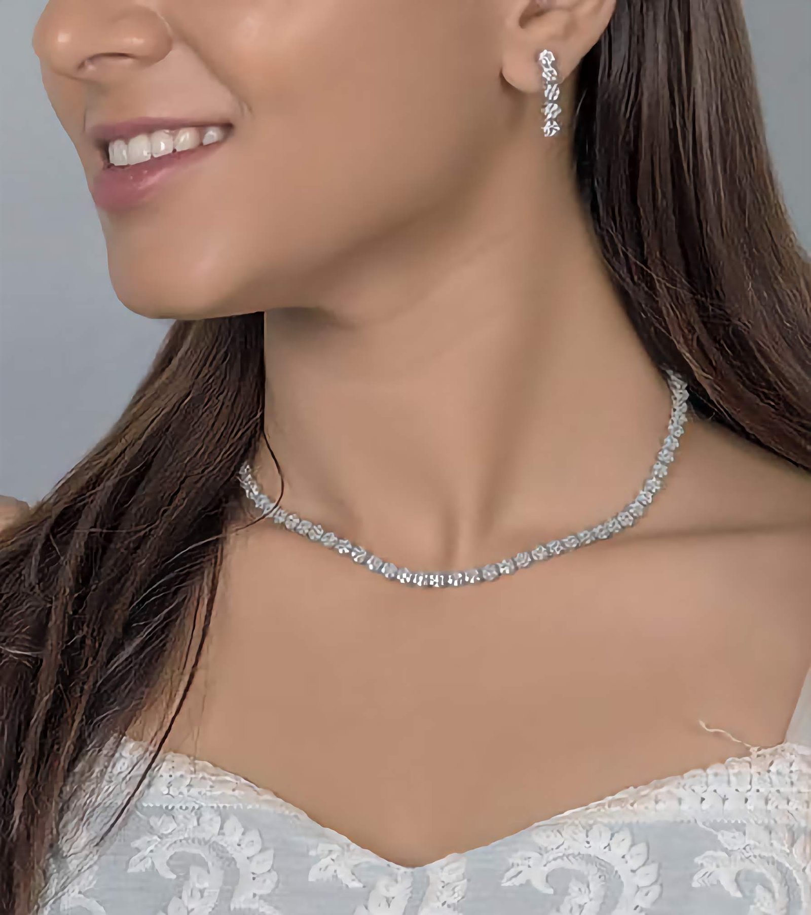 Swarish-Jewels-925-Sterling-Silver-Diamond-Necklace-Set-edited.jpg 925 Silver Tennis Diamond Necklace Set - Image 1