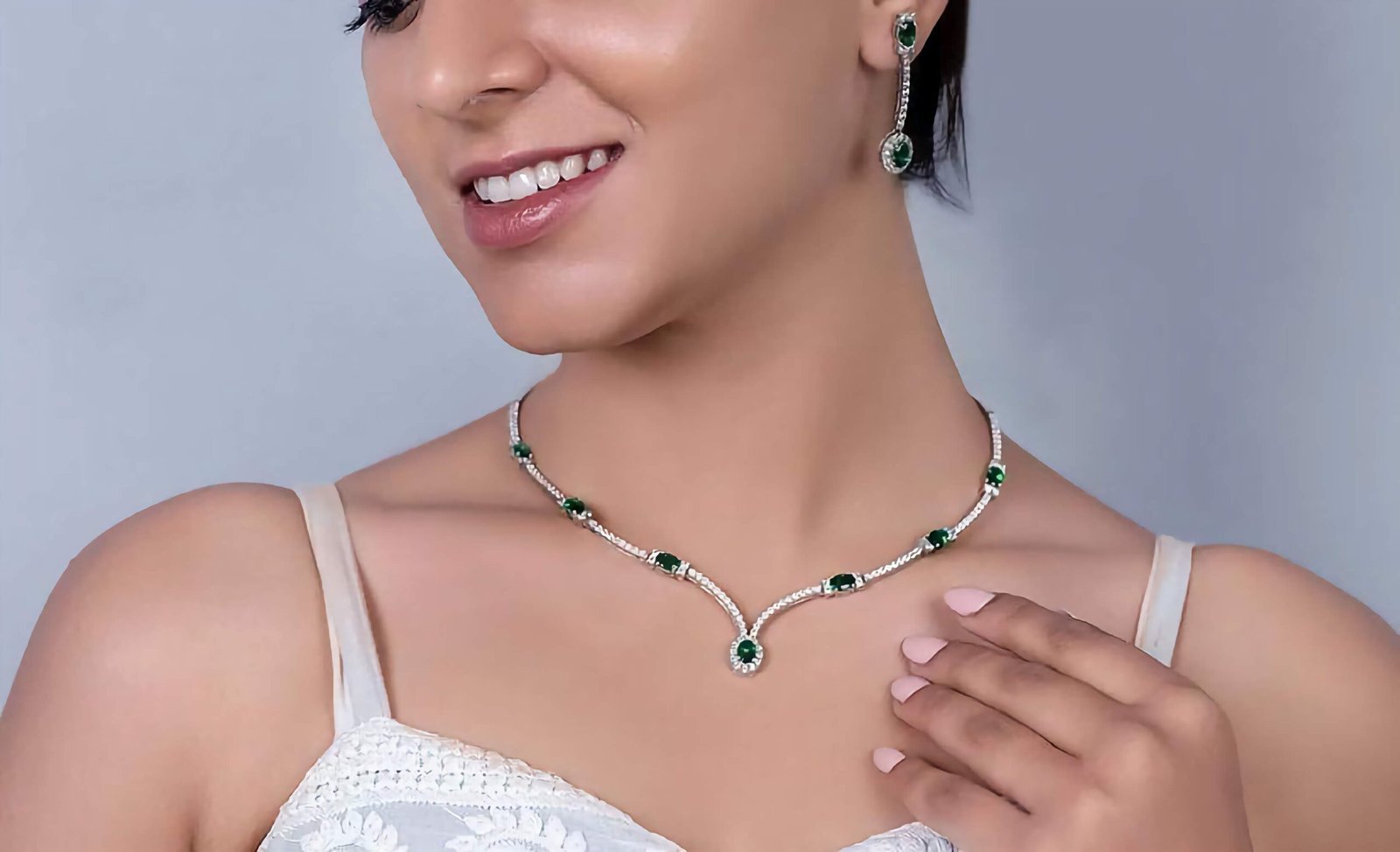 Swarish-Jewels-925-Sterling-Silver-Emerald-Necklace-Set-edited-scaled-1.jpg 925 Silver Emerald Necklace Set - Image 1