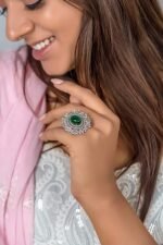 925 Silver Emerald Cocktail Ring - Image 2