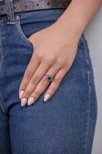 925 Silver Round Emerald Ring