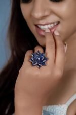 925 Silver Sapphire Unique Flower Floral Ring - Image 2