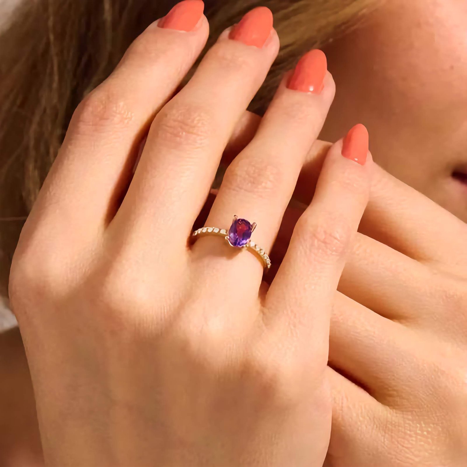 Swarish-Jewels-Amethyst-Oval-Solitaire-Silver-Ring-_-Accented-Engagement-Ring-_-Purple-Gemstone-Mothers-Ring-_-Anxiety-Ring-edited.jpg 925 Silver Amethyst Oval Solitaire Ring - Image 1