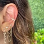 925 Silver Bezel Diamond Triple Chain Earring - Image 2