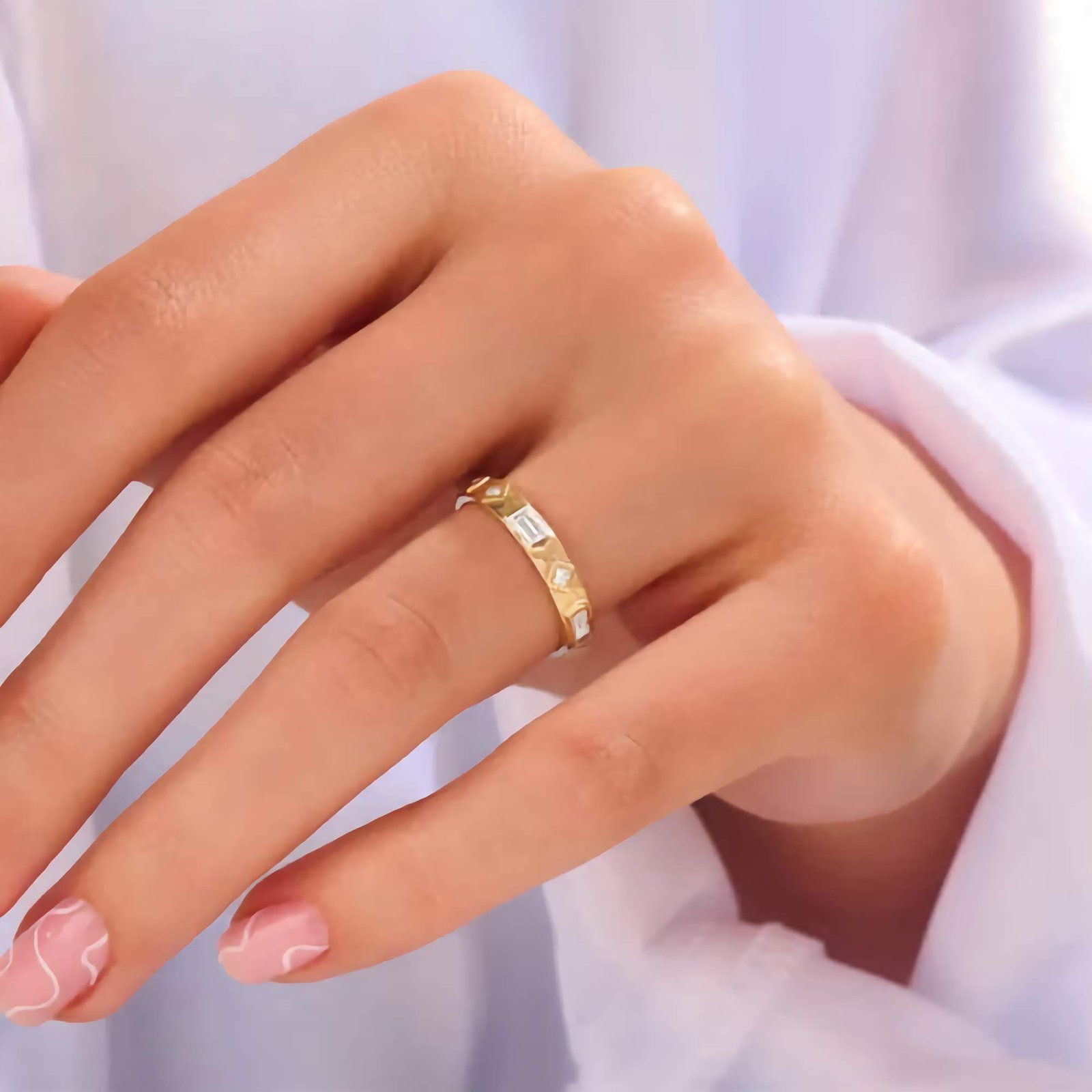 Swarish-Jewels-Diamond-Bezel-Baguette-Wedding-Silver-Ring-_-Vintage-Full-Eternity-Band-Woman-_-Antique-Matching-Ring-edited.jpg 925 Silver Diamond Bezel Baguette Wedding Ring - Image 1