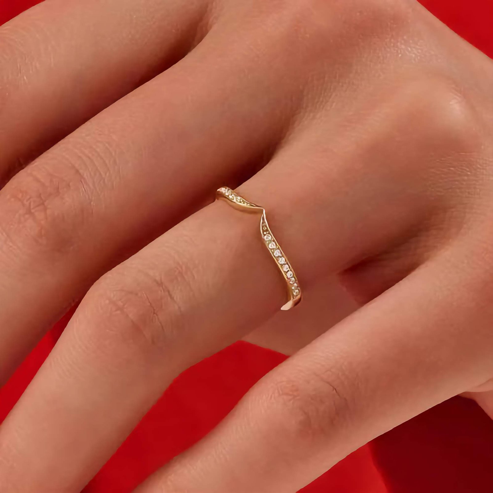 Swarish-Jewels-Diamond-Chevron-Wedding-Ring-_-Pave-Diamond-Curve-Nesting-Ring-Women-_-Minimalist-Ring-Enhancer-Gold-edited.jpg 925 Silver Diamond Chevron Wedding Ring - Image 1