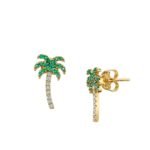 925 Silver Diamond & Emerald Palm Tree Stud