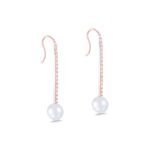 925 Silver Diamond Pearl Stick Earrings - Image 2