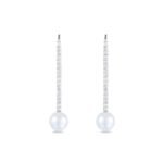 925 Silver Diamond Pearl Stick Earrings