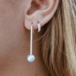 925 Silver Diamond Pearl Stick Earrings - Image 3