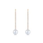 925 Silver Diamond Pearl Stick Earrings - Image 5