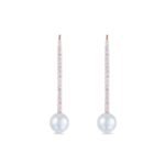 925 Silver Diamond Pearl Stick Earrings - Image 4