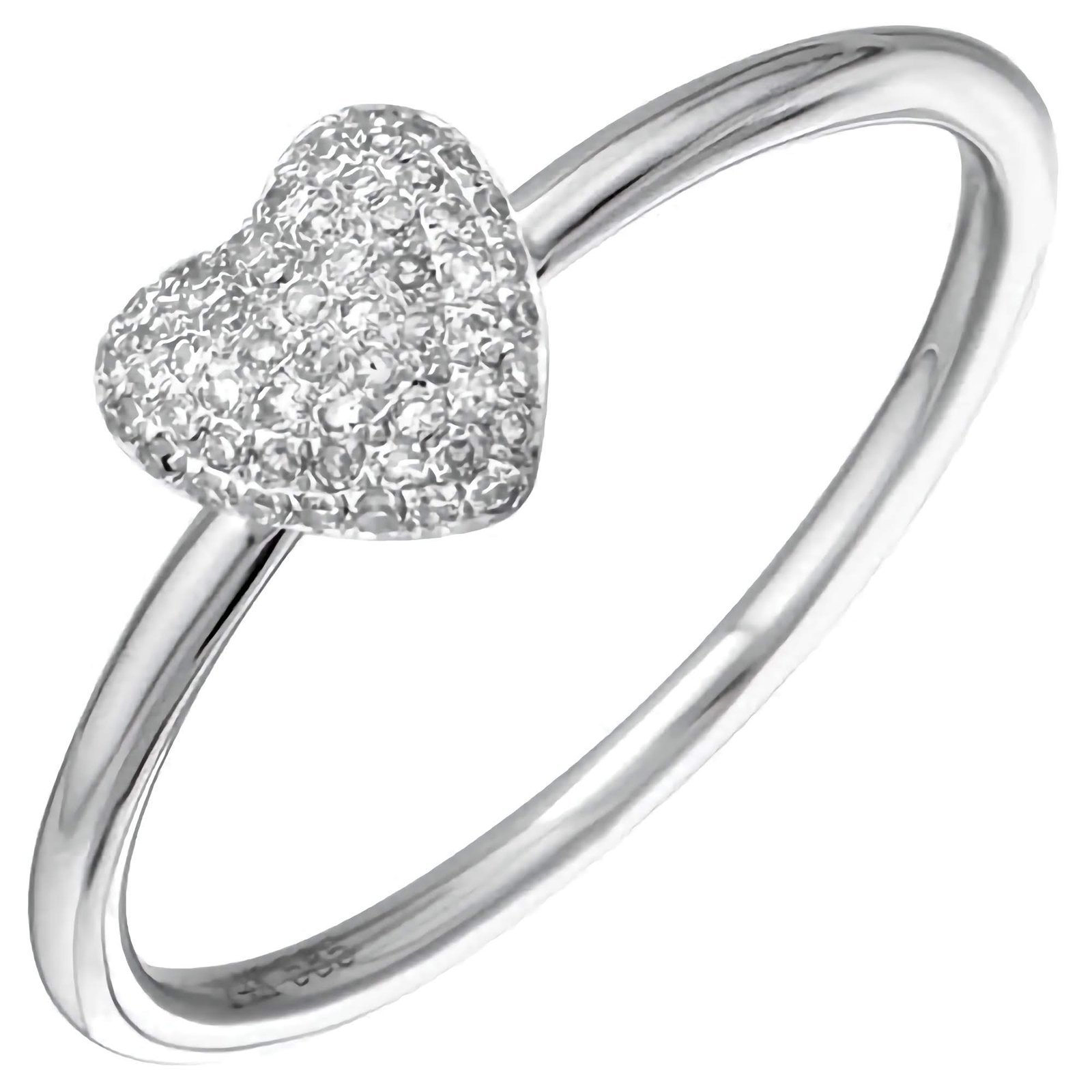 Swarish-Jewels-Dome-Diamond-Heart-Silver-Ring-edited.jpg 925 Silver Dome Diamond Heart Ring - Image 1