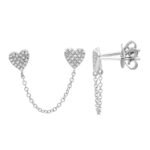 925 Silver Double Heart Pave Chain Earring - Image 3