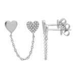 925 Silver Double Heart Solid and Diamond Chain Earring - Image 3