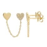 925 Silver Double Heart Solid and Diamond Chain Earring
