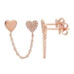 925 Silver Double Heart Solid and Diamond Chain Earring - Image 2