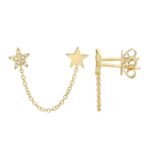 925 Silver Double Star Pave Chain Earring