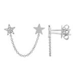 925 Silver Double Star Pave Chain Earring - Image 3