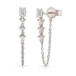 925 Silver Emerald Cut Stud Statement Drop Link Chain Earrings