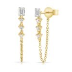 925 Silver Emerald Cut Stud Statement Drop Link Chain Earrings - Image 2