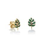 925 Silver Emerald Tiny Monstera Leaf Stud