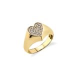 9256 Silver Diamond Heart Signet Ring
