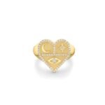 925 Silver Diamond Heart Tricon Signet Ring