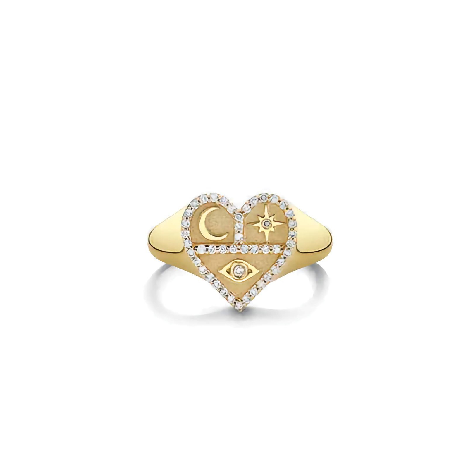 Swarish-Jewels-Gold-Diamond-Small-Heart-Tricon-Signet-Silver-Ring-edited.jpg 925 Silver Diamond Small Heart Signet Ring - Image 1