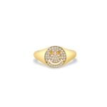 925 Silver Diamond Small Happy Face Signet Ring