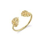 925 Silver Diamond Tiny Double Monstera Leaf Ring - Image 2
