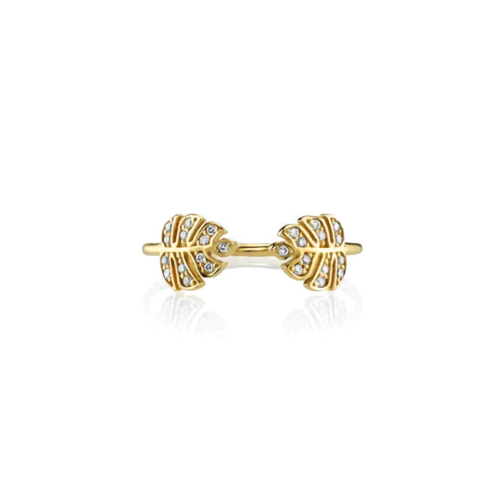 Swarish-Jewels-Gold-diamond-tiny-double-monstera-leaf-silver-ring-edited.jpg 925 Silver Diamond Tiny Double Monstera Leaf Ring - Image 1