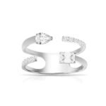 925 Silver Multi-shape Double Row Diamond Statement Ring - Image 5