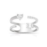 925 Silver Multi-shape Double Row Diamond Statement Ring - Image 2