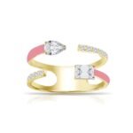 925 Silver Multi-shape Double Row Enamel & Diamond Ring