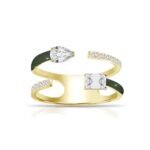 925 Silver Multi-shape Double Row Enamel & Diamond Ring - Image 3